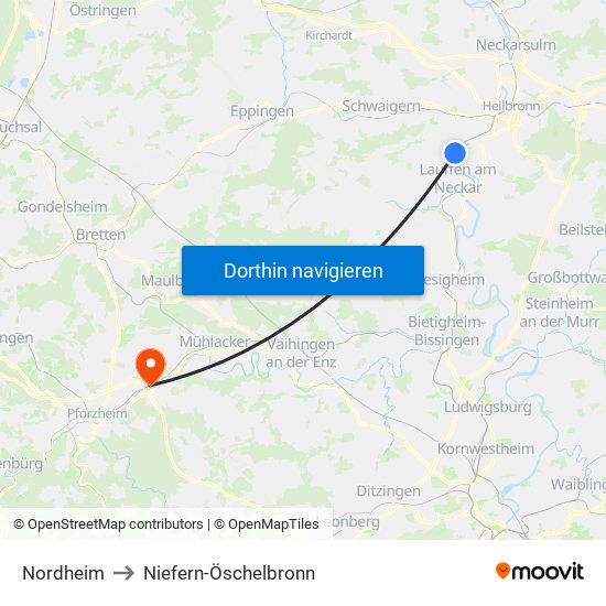 Nordheim to Niefern-Öschelbronn map