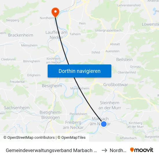 Gemeindeverwaltungsverband Marbach am Neckar to Nordheim map