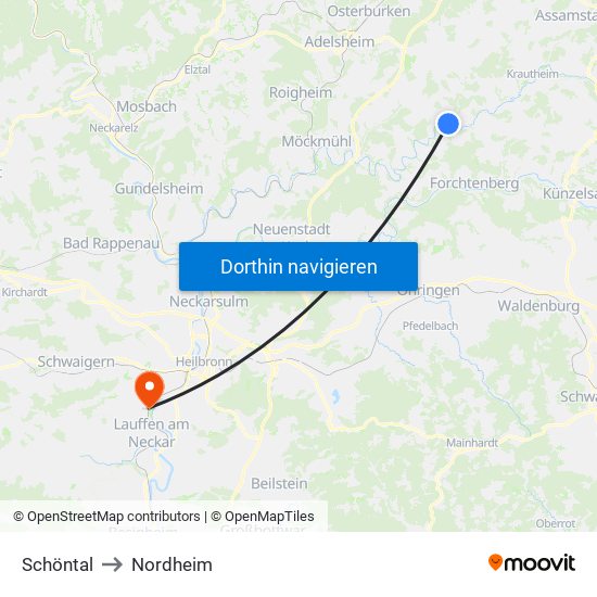 Schöntal to Nordheim map