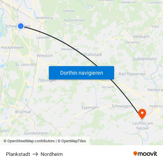 Plankstadt to Nordheim map