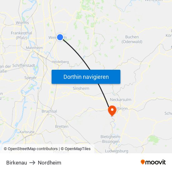 Birkenau to Nordheim map