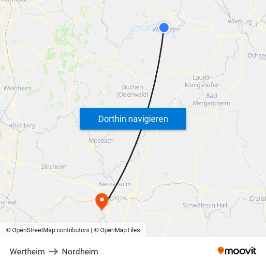 Wertheim to Nordheim map