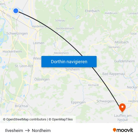 Ilvesheim to Nordheim map