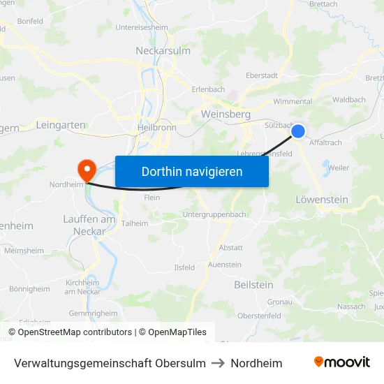 Verwaltungsgemeinschaft Obersulm to Nordheim map