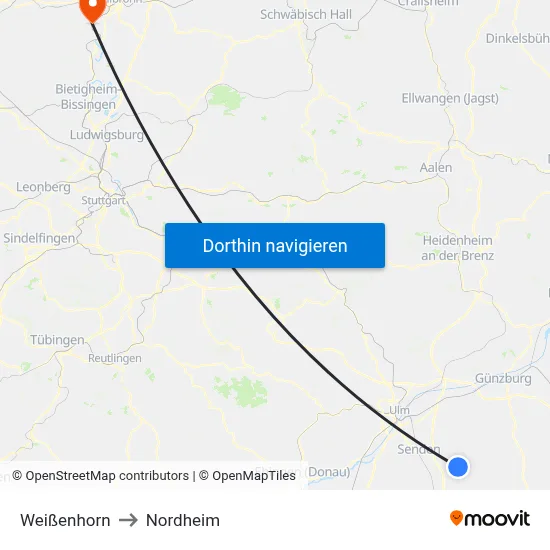 Weißenhorn to Nordheim map