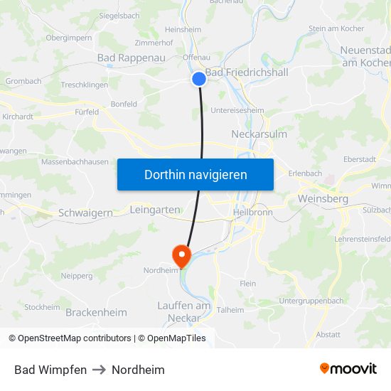 Bad Wimpfen to Nordheim map