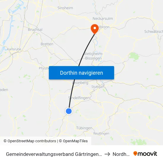 Gemeindeverwaltungsverband Gärtringen/Ehningen to Nordheim map