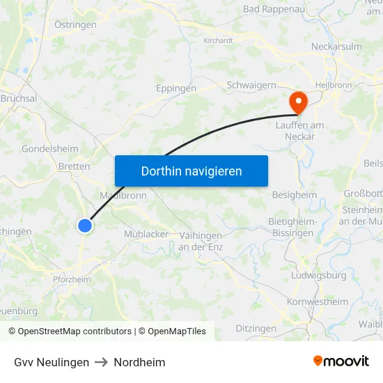 Gvv Neulingen to Nordheim map