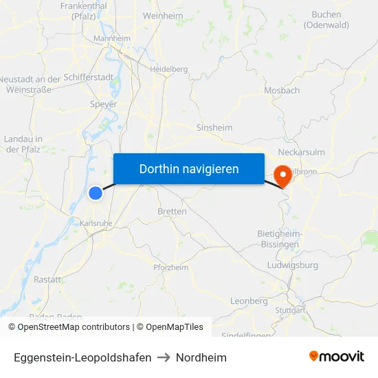 Eggenstein-Leopoldshafen to Nordheim map