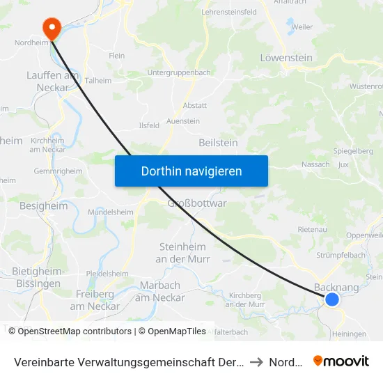 Vereinbarte Verwaltungsgemeinschaft Der Stadt Backnang to Nordheim map