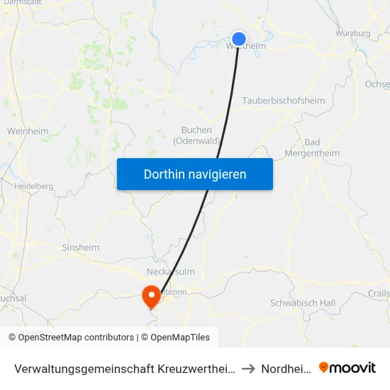 Verwaltungsgemeinschaft Kreuzwertheim to Nordheim map
