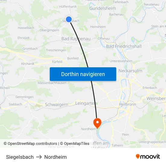 Siegelsbach to Nordheim map