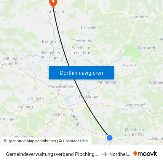 Gemeindeverwaltungsverband Plochingen to Nordheim map