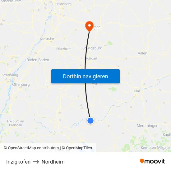 Inzigkofen to Nordheim map