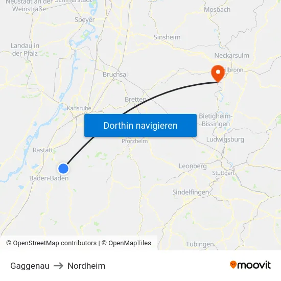Gaggenau to Nordheim map