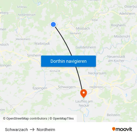 Schwarzach to Nordheim map