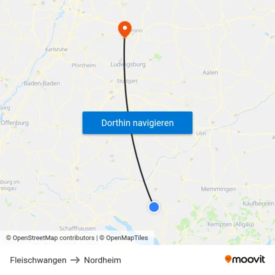 Fleischwangen to Nordheim map
