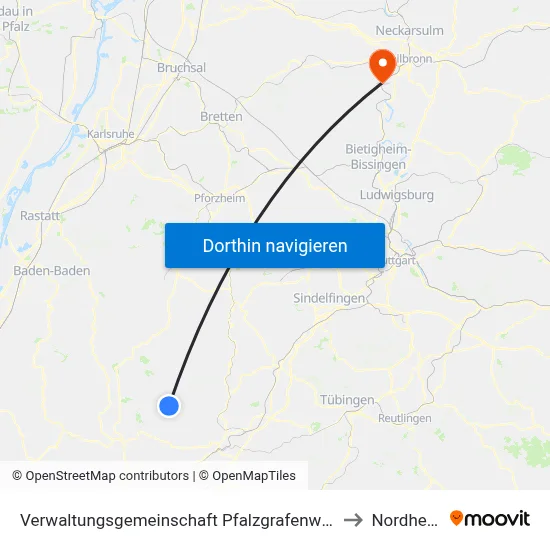 Verwaltungsgemeinschaft Pfalzgrafenweiler to Nordheim map