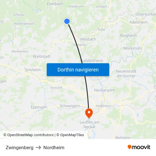 Zwingenberg to Nordheim map