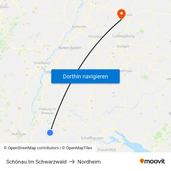 Schönau Im Schwarzwald to Nordheim map