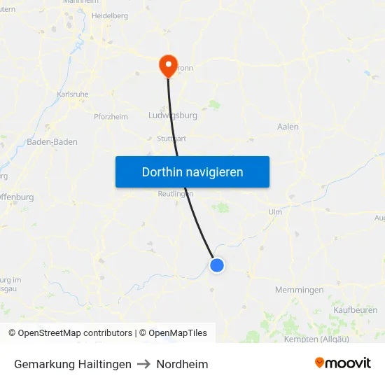 Gemarkung Hailtingen to Nordheim map