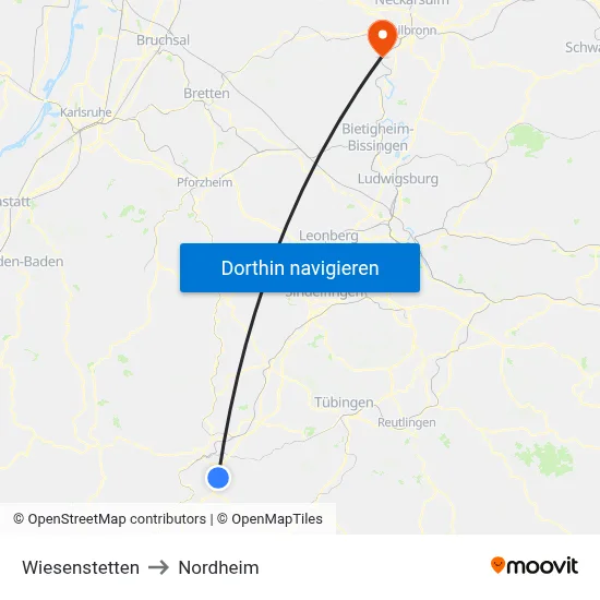Wiesenstetten to Nordheim map