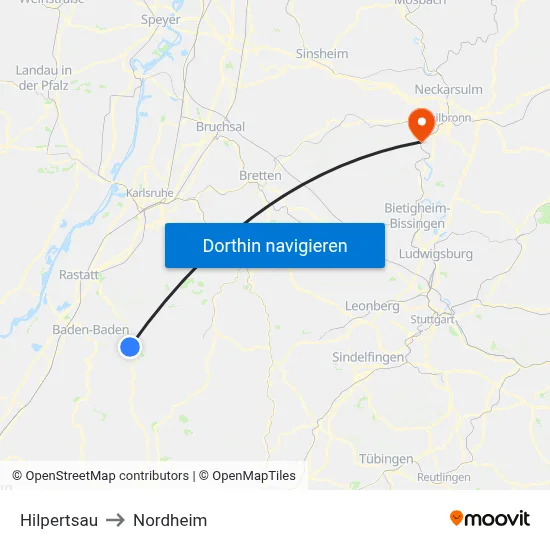 Hilpertsau to Nordheim map