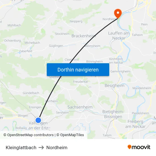 Kleinglattbach to Nordheim map