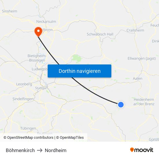 Böhmenkirch to Nordheim map
