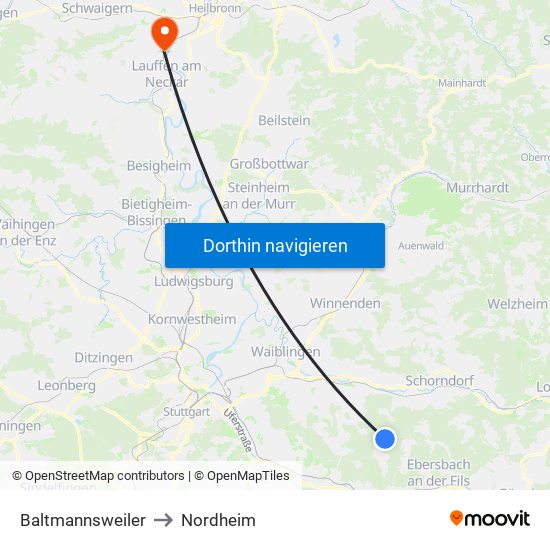 Baltmannsweiler to Nordheim map