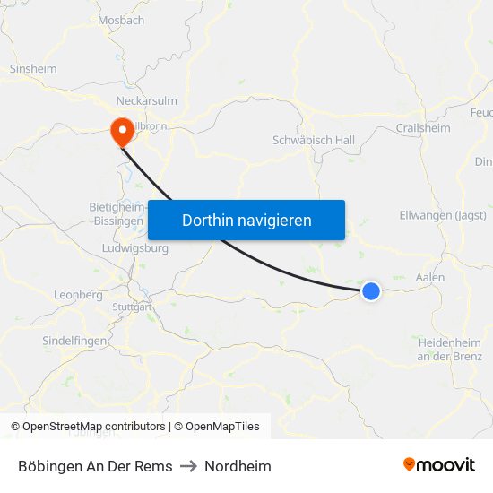 Böbingen An Der Rems to Nordheim map