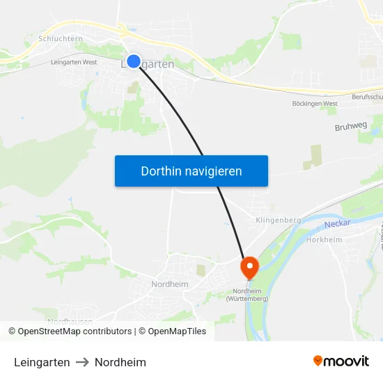 Leingarten to Nordheim map
