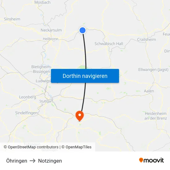 Öhringen to Notzingen map