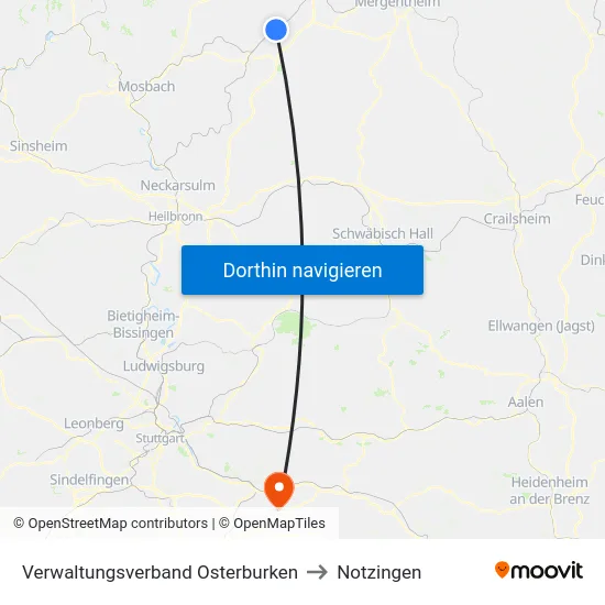 Verwaltungsverband Osterburken to Notzingen map