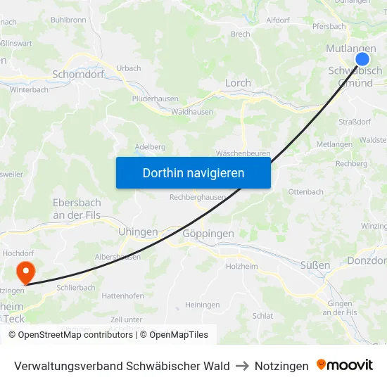 Verwaltungsverband Schwäbischer Wald to Notzingen map