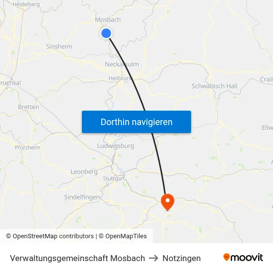 Verwaltungsgemeinschaft Mosbach to Notzingen map