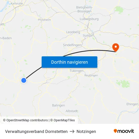 Verwaltungsverband Dornstetten to Notzingen map