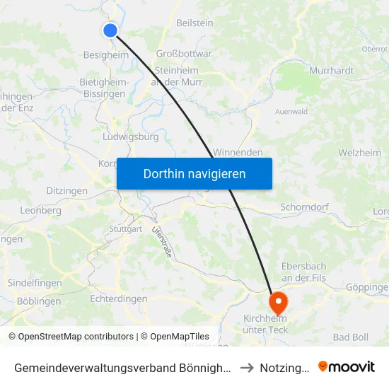 Gemeindeverwaltungsverband Bönnigheim to Notzingen map