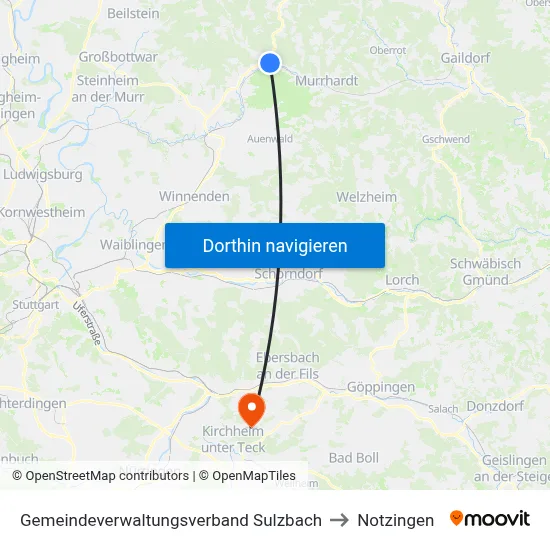 Gemeindeverwaltungsverband Sulzbach to Notzingen map