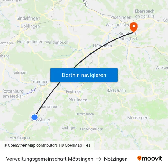 Verwaltungsgemeinschaft Mössingen to Notzingen map