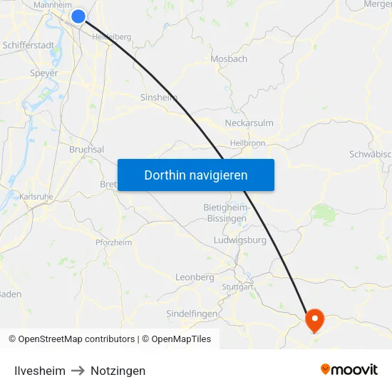 Ilvesheim to Notzingen map