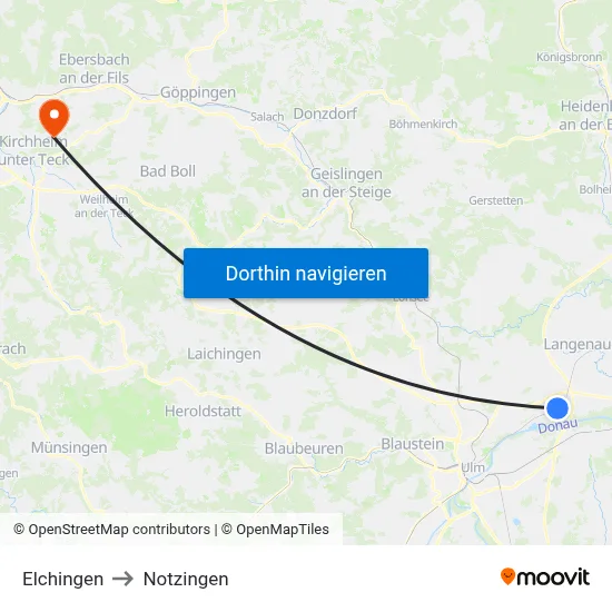 Elchingen to Notzingen map