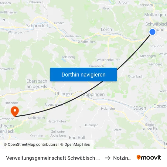 Verwaltungsgemeinschaft Schwäbisch Gmünd to Notzingen map