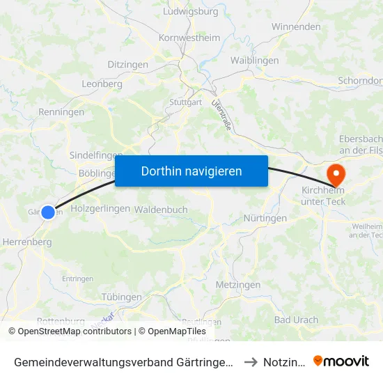 Gemeindeverwaltungsverband Gärtringen/Ehningen to Notzingen map