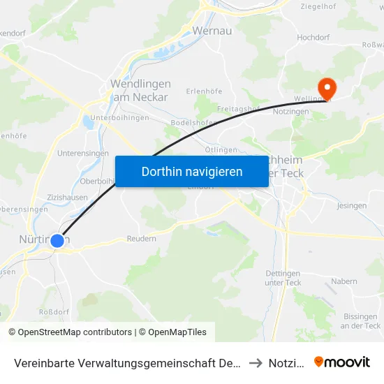 Vereinbarte Verwaltungsgemeinschaft Der Stadt Nürtingen to Notzingen map