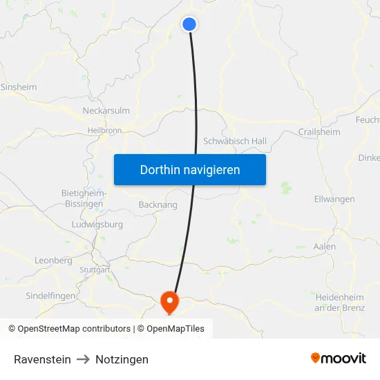 Ravenstein to Notzingen map