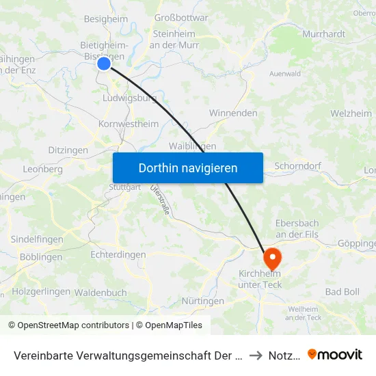 Vereinbarte Verwaltungsgemeinschaft Der Stadt Bietigheim-Bissingen to Notzingen map
