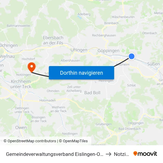 Gemeindeverwaltungsverband Eislingen-Ottenbach-Salach to Notzingen map