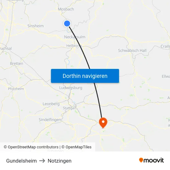Gundelsheim to Notzingen map