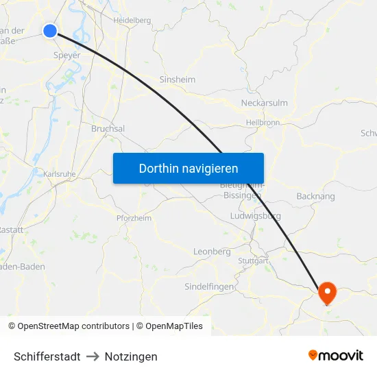 Schifferstadt to Notzingen map